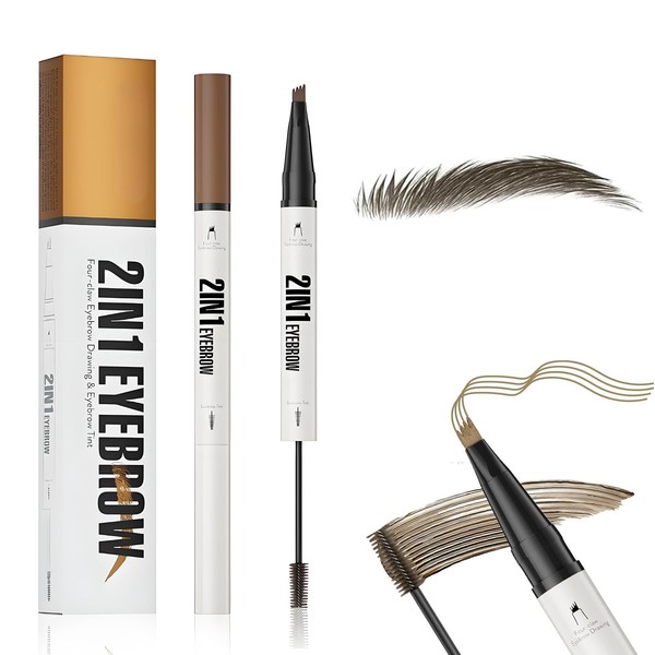 Eyebrow Pencil with Brow Gel, 2-in-1 Microblading Eyebrow Pen &