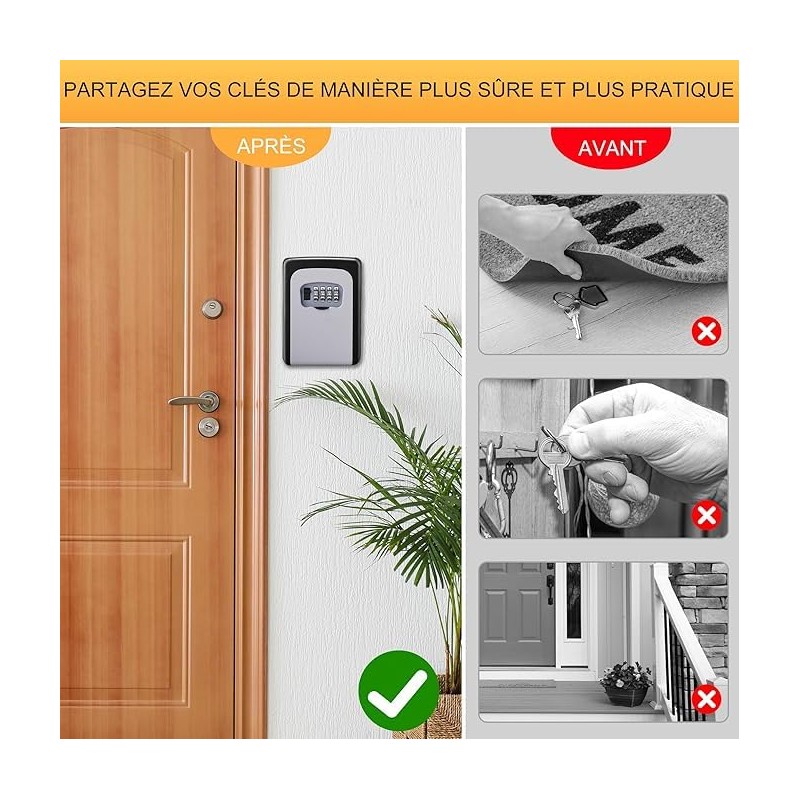 Safe Wall Mounted, Lock Box Outdoor, Key Box with 4