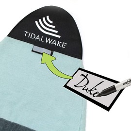 Tidal Wake TAG-IT Round Nose Wake & Surfboard Sock Cover with Built-in Name Tag, 60" Tag Your Bag - Personalize with Your Name! (Sea Foam Green & Gray Wide Striped)