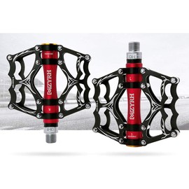 VOANZO Bicycle Pedals, Bicycle Pedals Aluminium Anti Skid Durable Mountain Bike Pedals, MTB BMX Cycling Bicycle Pedals (Black + Red)
