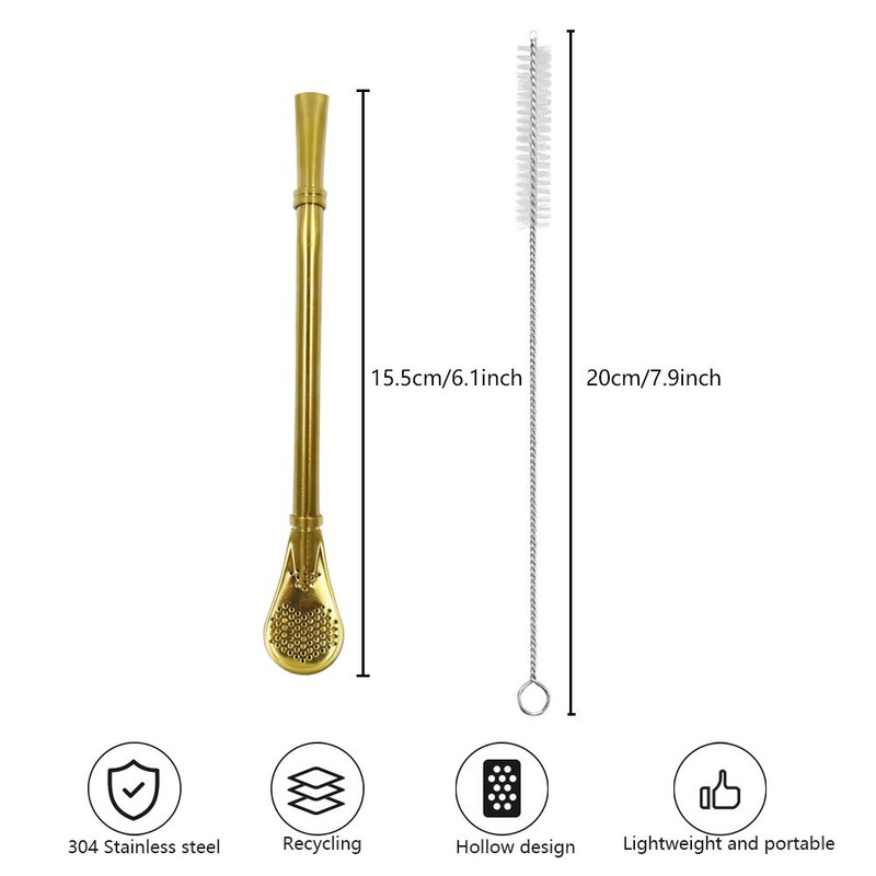 N A Steel Drinking Straws with Filter Spoon, 2 Pack