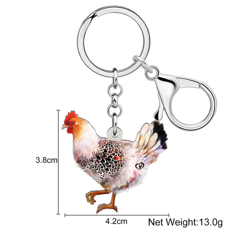 WEVENI Statement Acrylic Floral Chicken Rooster Key Chains Rings Farm