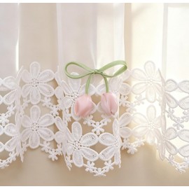 White Sheer Valance Lace Trim Pink Tulip Decor Farmhouse 60W x 18L 1 Panel