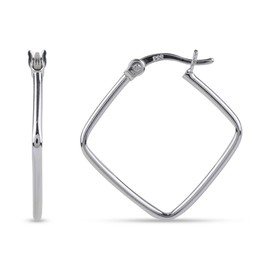 LeCalla Sterling Silver Jewelry Light Weight Square Dainty Small Hoop Earrings for Women