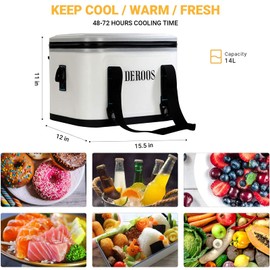 DEROOS 18/27/35Cans 72-Hours Soft Cooler Bag Leak-Proof Soft Pack Cooler Bag Waterproof Insulated Soft Sided Cooler for Hiking, Camping, Sports, Picnics, Sea Fishing, Road Beach Trip, White