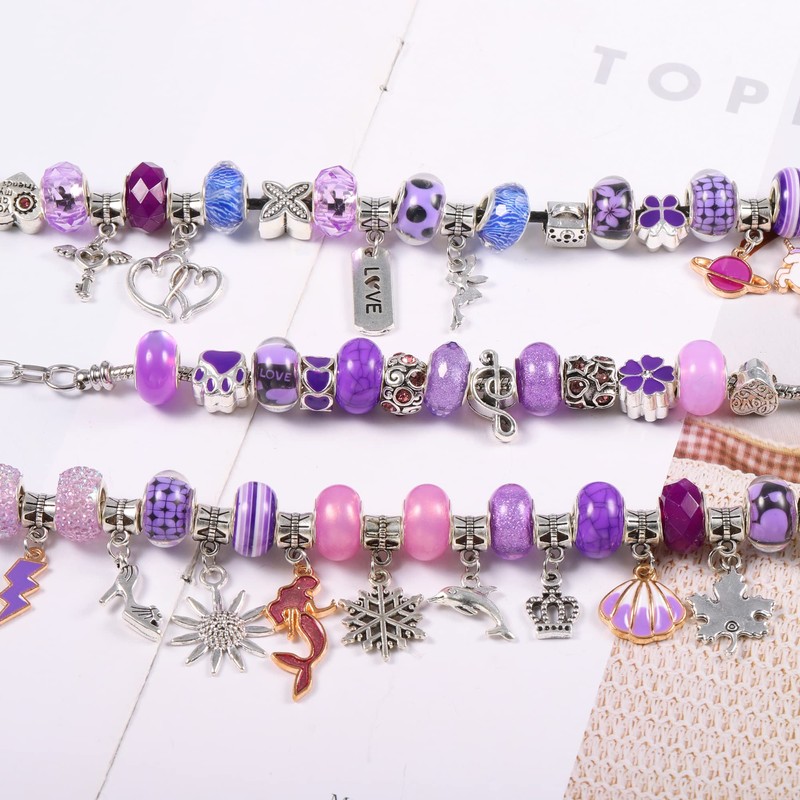 63 Pcs Bracelet Making Kit Big Hole Beads with Metal