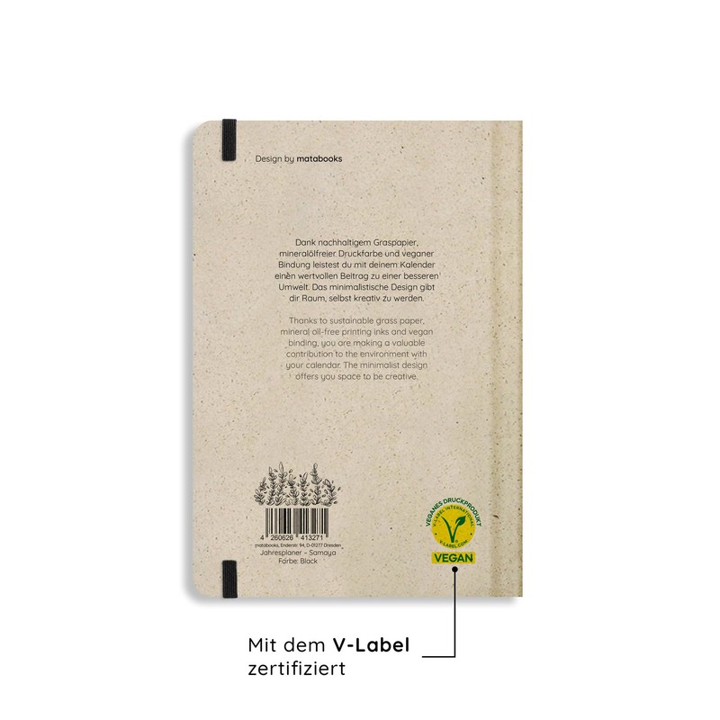 matabooks Samaya 2026 A5 Calendar, Colour: Black, Vegan Year Planner