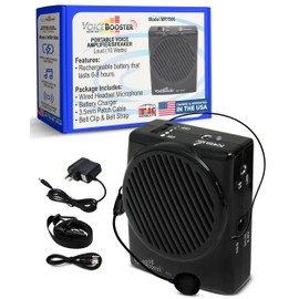 Voicebooster Speak Out Personal Voice Amplifier 10watt Wearable Portable Speaker with Microphone Headset for Classroom Teachers, Tour Guide, Public Speaking, Presentations – MR1506 (Black)
