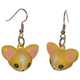 Yellow Japanese Animal Head Character Jingle Bell Novelty Dangling Earrings Pierced