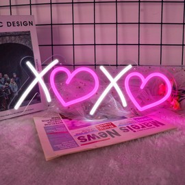 Aslanka XOXO Neon Sign for Wall Decor, Dimmable White Pink Led Neon Sign Home Bedroom Art, USB Powered Neon Wall Light Sign for Couple Lover Gifts Bar Studio Décor