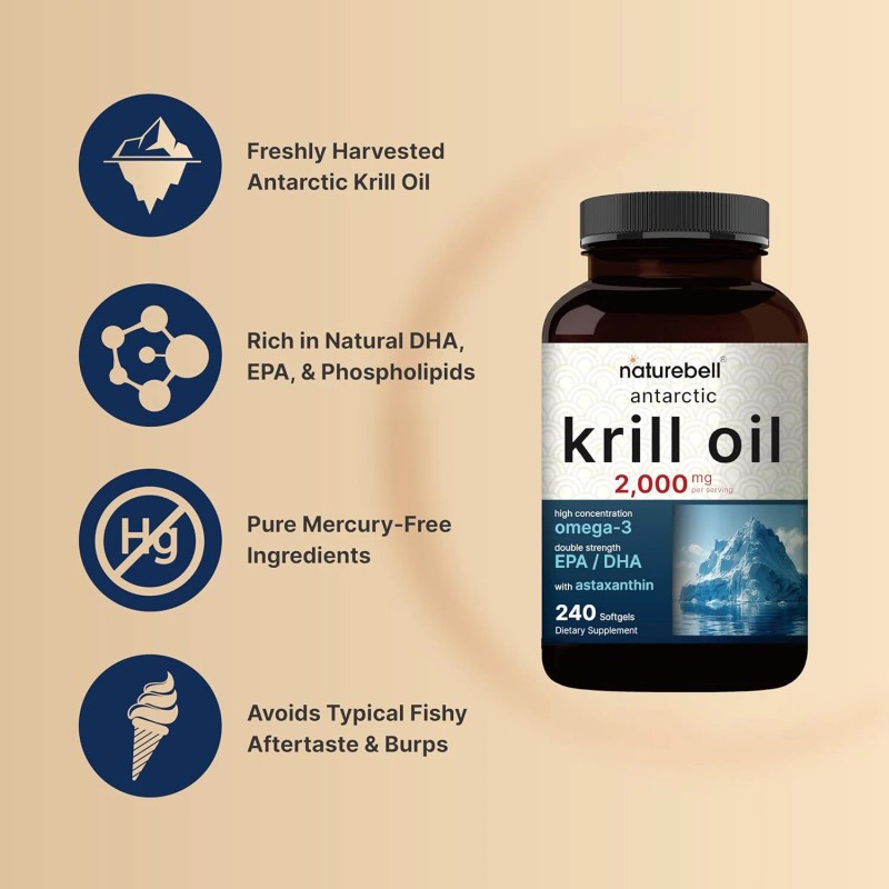 Nature Bell Antarctic Krill Oil 2000Mg Supplement, 240 Softgel, 3X
