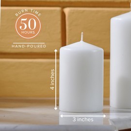 Simply Soson 3x4 inch White Pillar Candles, White Candles, Set of 6 White Pillar Candles Bulk 3x4, Emergency Candles, Tall Candles, Wax Candle, Unscented Candles, Candle Pack, Cone Tip White Pillar