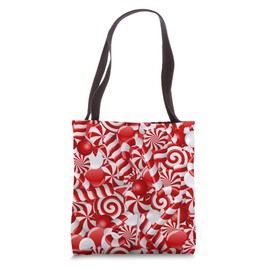 Peppermint Candy Cane Swirl Red White Christmas Candy Print Tote Bag