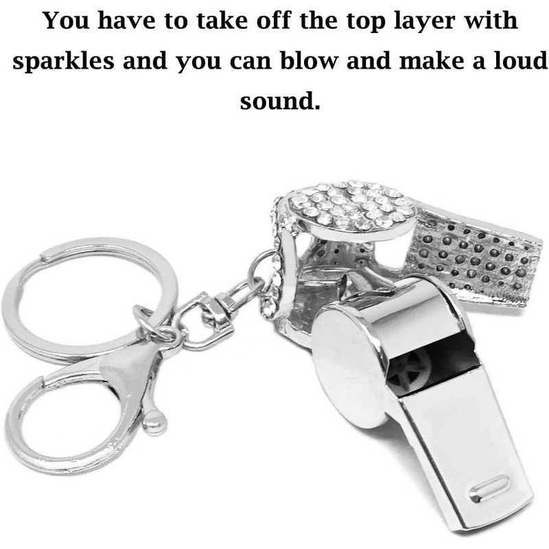 Whistle Keyring High Grade Rhinestone Crystal Pendant Key Chain Gift(Silver)