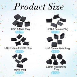 30Pcs 6 Type Silicone Anti Dust Cover USB Cover Port Plug Caps USB Type-A Plugs with Cleaning Brush Kit for USB Type-C, Headphone Port, HDMI,