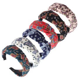 Headband for Women Fashion No Slip Cashew Design Headband Printed Headscarf Elastic Hair Band Boho Hair Bands Hair Accessories 6 Pieces (BohoFlowerDE)