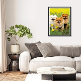 QAZWSX Pomeranian Dog Diamond Painting Kits, 5D Animal Diamond Painting Kits for Adults, DIY Pomeranian Dogs with Yellow Flower Diamond Painting Kit with Diamonds and Tools, for Home Decor 12x16 inch