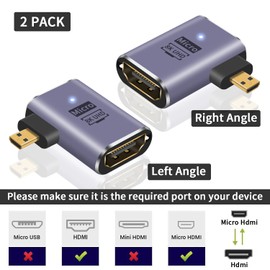 Poyiccot 8K Micro HDMI to HDMI Adapter, L Shape Micro HDMI Extension Adapter, 48Gbps Left/Right Angling 90 Degree Micro-hdmi HDMI Converter Adapter for 3D 4K 60Hz Camera Gopro Yoga (Set of 2)