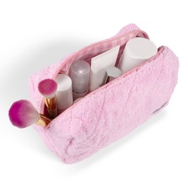 Terry Cloth Cosmetic Bag, Quilted Makeup Bag, Pink, Blue, Orange, Chequered, Handmade Make Up Bag, 25 x 11 x 10 cm, Pink Dream, Terry cloth cosmetic bag