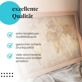 Poster - World map 05 - card Antique Atlas Map Geography Retro Brown Sephia Vintage Retro Walldecoration pressure Print Artprint Photography Photo Artwork Art Scene (21.0 cm x 29.7 cm A4)