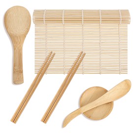 Guduling 6 Pcs Sushi Maker Kit,Sushi Making Kit Basic Kits,Including 1 Sushis Mats Bamboo,1 Sushis Plates,2 pair of Chopsticks,1 Paddle,1 Spreader for Beginners DIY at Home