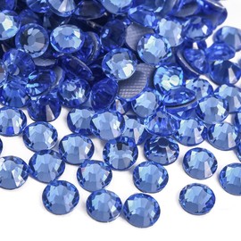 Blinginbox Hotfix Rhinestones, 1440 Pcs Crystal Hotfix Rhinestone Glass Rhinestones Round Crystal Gems Glass Stones for Clothes Shoes DIY Crafts Supplies(Lt.sapphire-SS10)