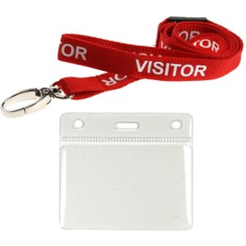 Customcard ltd Red Visitor Lanyards & Plastic ID Card Pocket Pack of 5 Visitor Lanyards
