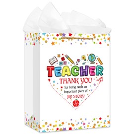 WaaHome Teacher Appreciation Gift Bag for Women - End of Year Graduation Teacher Gift Bag for Daycare Elementary Teachers from Students - 11.5'' Large Thank You Teacher Wrapping Paper Bag
