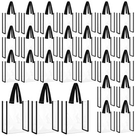 Paterr 50 Pcs Clear Tote Bag Bulk Stadium Approved Plastic Clear Gift Bag with Handle for Wedding Birthday Baby Shower Party(Black)