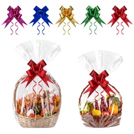 GOTRUST Pack of 16 Large Cellophane Bags, Transparent, 2 Sizes, Gift Foil Bags, Transparent, 70 x 100 cm, 50 x 70 cm, Clear Basket Bags, Cellophane for Gift Baskets, Wicker Baskets, Christmas Baskets,
