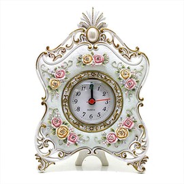 SWHONG Pretty Small Resin Clock Flower Art Table Desktop Alarm Clock Bedside Home Decor