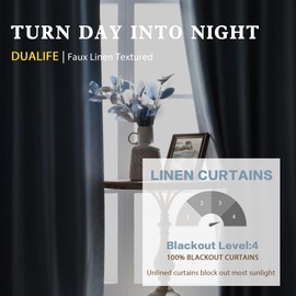 DUALIFE Back Tab Curtains 90 Inches Long for Bedroom 2 Panels Set Thermal Insulated Room Darkening Window Curtain Drapes/Panels for Living Room Boys Rod Pocket 50W x 90L Inch Dusty Stone Blue