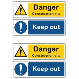 The Signal Range Pack of 2 signs 300mm x 200mm x 3mm with rounded corners - Danger construction site Keep out (with brass eyelets)