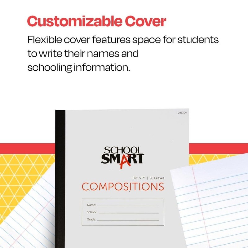 School Smart Stitched Cover Composition Book, Red Margin, 8-1/2 x