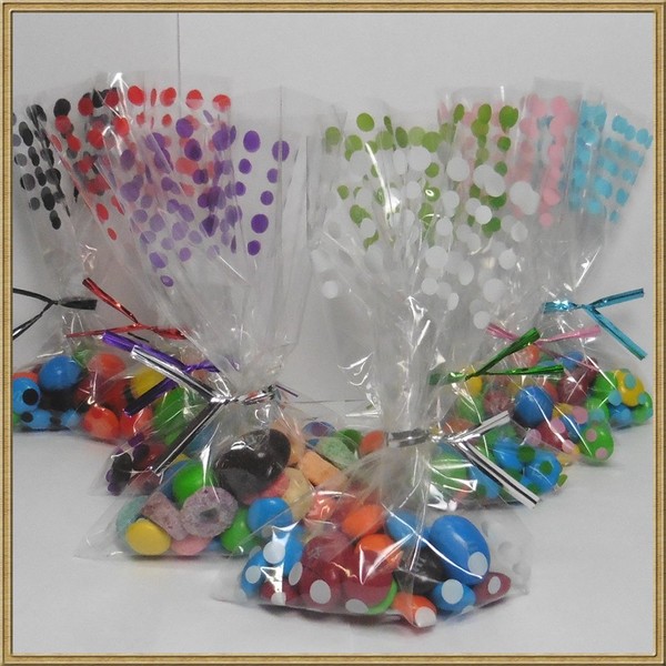 200pcs 4X 6 Polka dot Cello Bags + 200 Matched Twist Ties for Party Gift Packing (Mixed 8 Colors)
