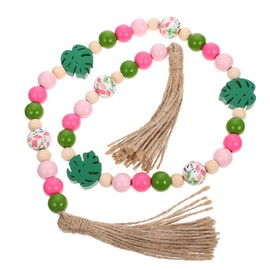 LUOZZY Hawaiian Summer Wooden Bead Garland with Tassels & Flamingo Tag Wooden Beads Leaf Beads Garland Tiered Tray Decor Farmhouse Home Decorations