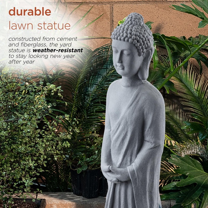Alpine Corporation 32" Tall Cement Standing Buddha Outdoor Garden Statue,