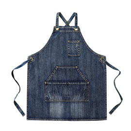 Pincy Cotton Denim Apron, Unisex Adjustable Bib Apron with Pockets for Cooking Kitchens (CKD-Blue)