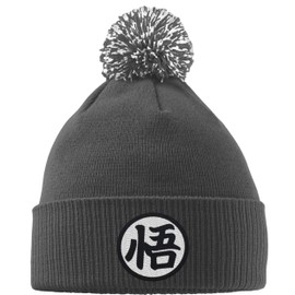 Hippowarehouse Goku's Kanji Embroidered Beanie Hat with Bobble Grey
