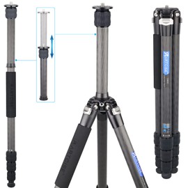 Compact Carbon Fiber Tripod Lightweight 10-Layer Carbon Travel Camera Stand Detachable Monopod with External Center Column for Canon Sony Nikon DSLR SLR Digital Camcorder Max Load 15kg