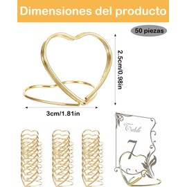 Porta Menú, Porta Tarjetas, 50 Unidades Metálicas Doradas Para Eventos, Porta Tarjetas Elegantes Para Bodas, Fiestas Y Oficina, Números De Mesa, 30x25x1.2 Mm (Dorado)