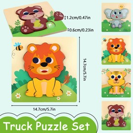 Holzpuzzle Kinder, 4er-Set Holzpuzzle Ab 3 Jahre, Steckpuzzle Montessori Spielzeug, Puzzle Lernspielzeug, Tier Holzpuzzle Geschenke für 3 jährige, Lernspielzeug Pädagogisches Geschenk für Kinder