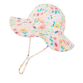 Volicph Baby Summer Hat Girls Sun Hat Toddler Beach Hat Baby Bucket Hat UPF 50 for Baby Girls Infant Child Toddler, A- Small Flower Pink