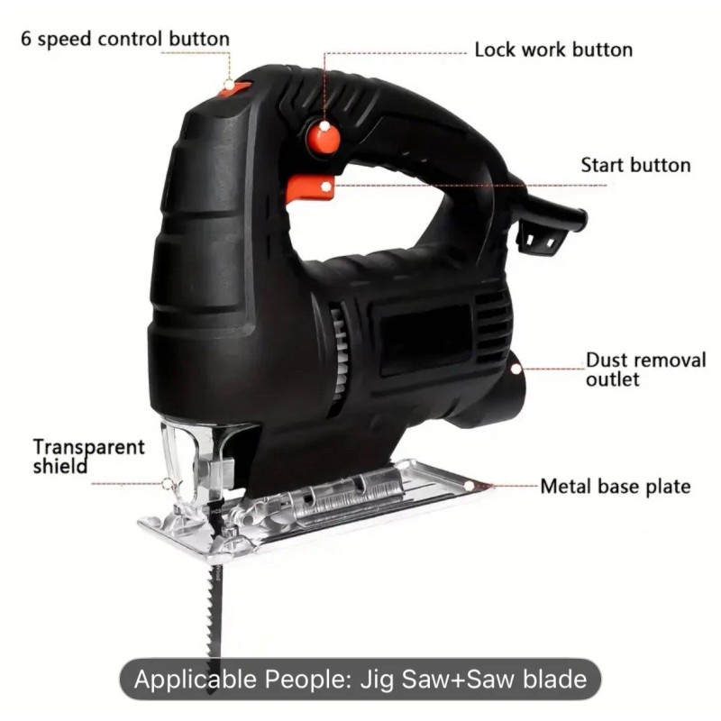 Unbranded Electric Handle Jig Saw Black Variable Speed 45 Degree