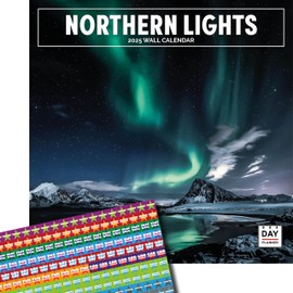 Dayplanner Publishing Northern Lights Calendar 2025, Large Square Wall Calendar With Organisational Stickers, 16 Month, Northern Lights Gift Weather Calendar