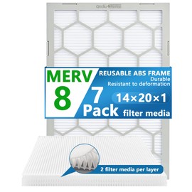 OlitAir 14x20x1 MERV 8 Air Filter,AC Furnace Air Filter,Reusable ABS Plastic Frame, 7 Pack Replaceable Filter Media (Actual Size: 13 3/4" x 19 3/4" x 3/4")