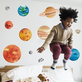 Stickerscape Solar System Wall Stickers Planet Wall Decals Sun Moon Earth Jupiter Saturn Space Wall Stickers Kids Bedroom Playroom Boys Bedroom Space Stickers for Walls Space Decorations Removable
