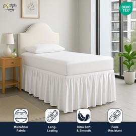 Cottington Lane Dorm Room Bed Skirt Twin XL, Hotel Quality Premium Brushed Microfiber Extra Long College Dust Ruffle 32 Inch Drop White Bedskirt