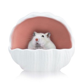 LuckyOpt Ceramic Hamster Hideout, Cute Shell-Shaped Small Animal Habitat, Large Opening Easy to Clean Ceramic Hamster House for Hamsters, Gerbils, Chinchilla, Dwarf Hamster (Pink)