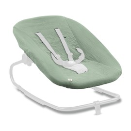 hauck Seat Cover for Baby Rocker Highchair Bouncer (Eco) (not compatible with other models), cotton, with elastic band and belt slots for 5-point harness, washable at 60 °C (Sage)